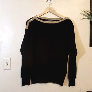 New New Ralph Lauren Gold Trim & Button Black Super Soft Sweaters
